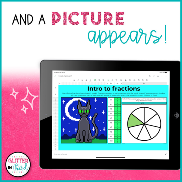 Introduction to Beginning Fractions 3rd Grade Pixel Art