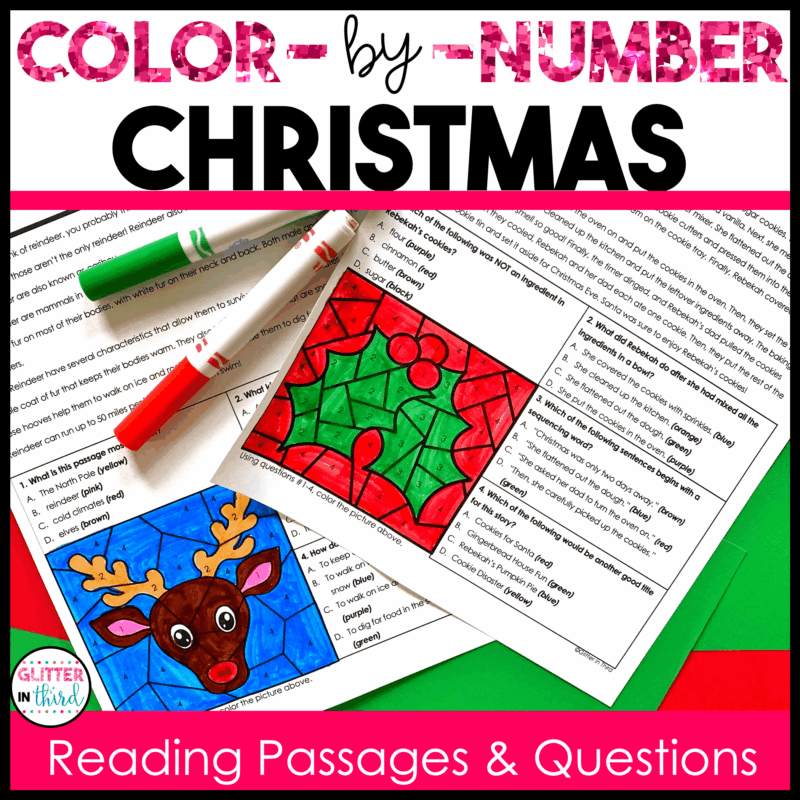 christmas color by number reading passages 3rd