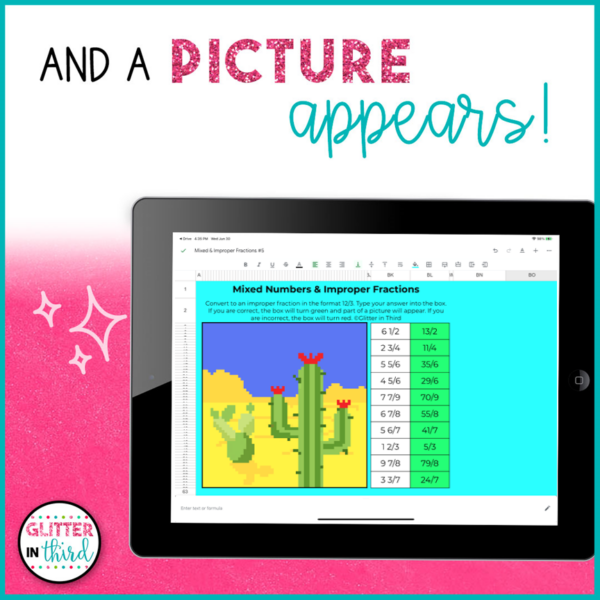 Mixed Numbers and Improper Fractions Pixel Art Activities