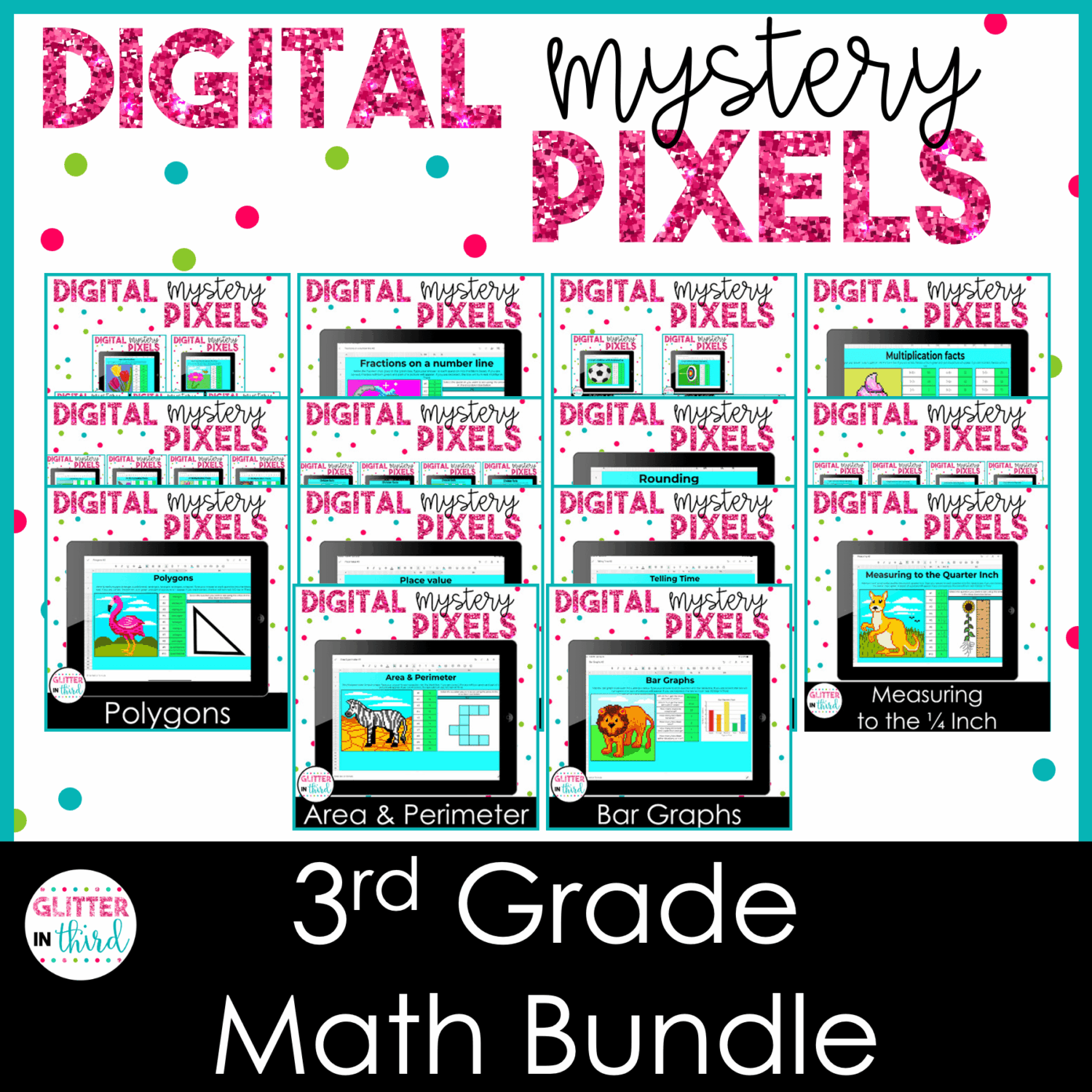 3rd Grade Math Digital Pixel Art BUNDLE - Glitter in Third