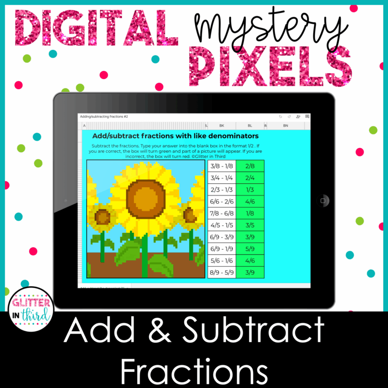 add subtract fractions pixel art 3rd