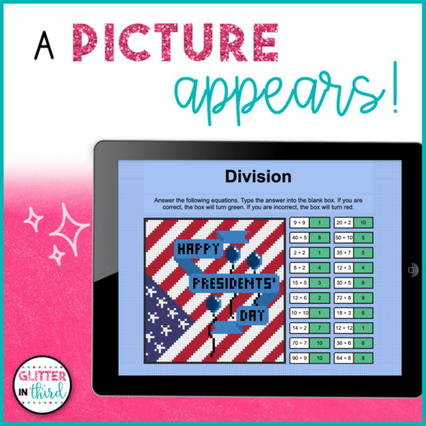 Presidents' Day Multiplication & Division Pixel Art