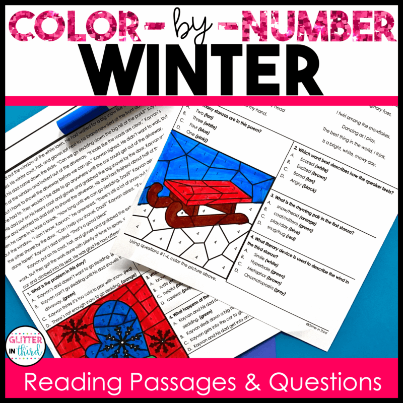 winter color by number reading passages 3rd