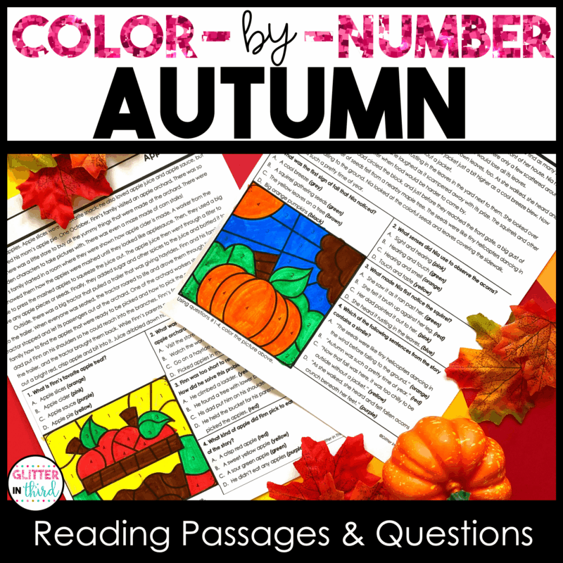 fall autumn color by number reading passages 3rd