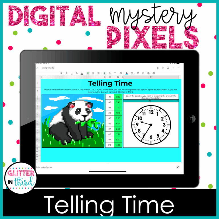 Telling Time to the Minute and Five Minutes Pixel Art Math - Glitter in ...