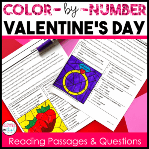 valentine's day color by number reading passages 3rd