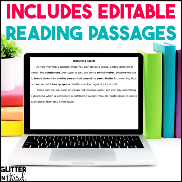 Dissolving Liquids & Solids in Water Activities & Reading Passages for Google Classroom