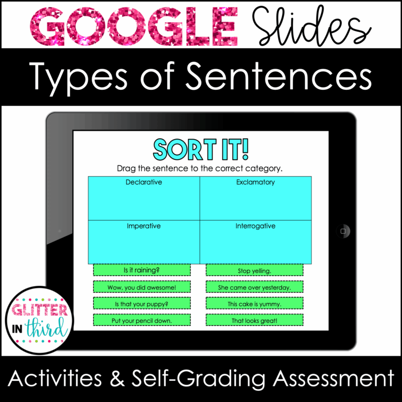 types of sentences digital google slides grammar 3rd