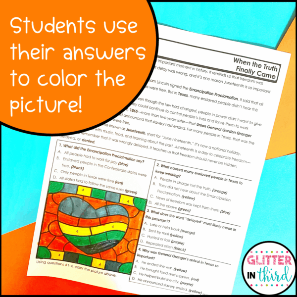 Juneteenth Color By Number Worksheet Reading Comprehension Activities