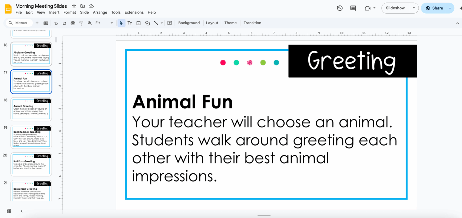 editable morning meeting slides