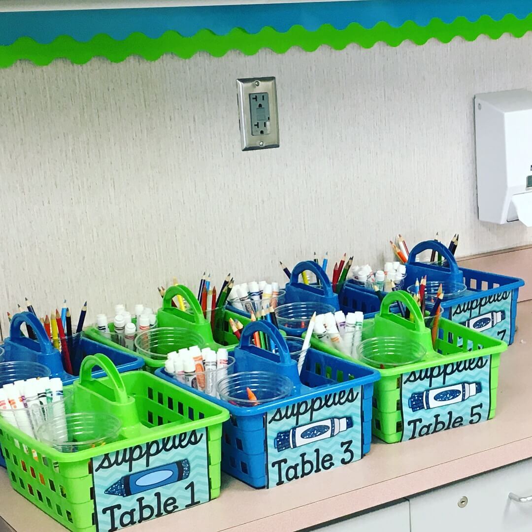 classroom supplies organize tables