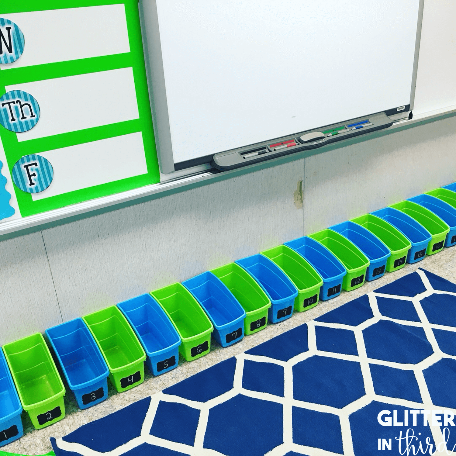 classroom table supplies book bins