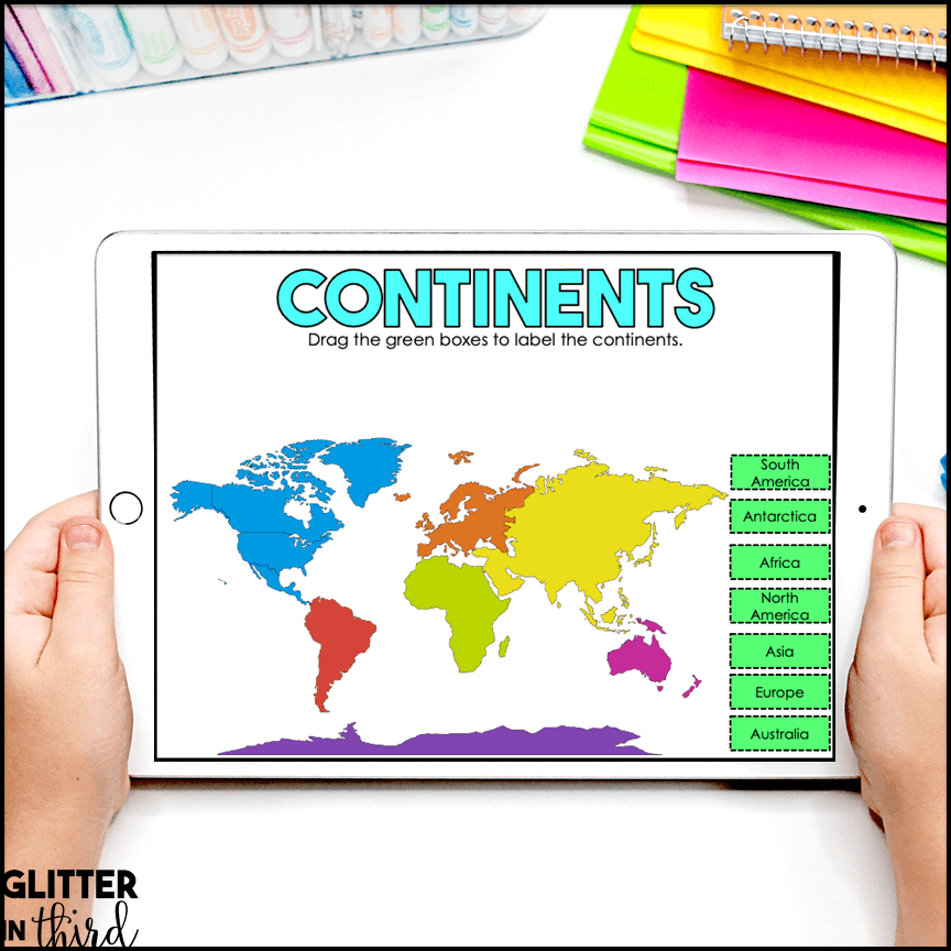 3rd grade Continents & Oceans Activities for Google Classroom Digital Resources