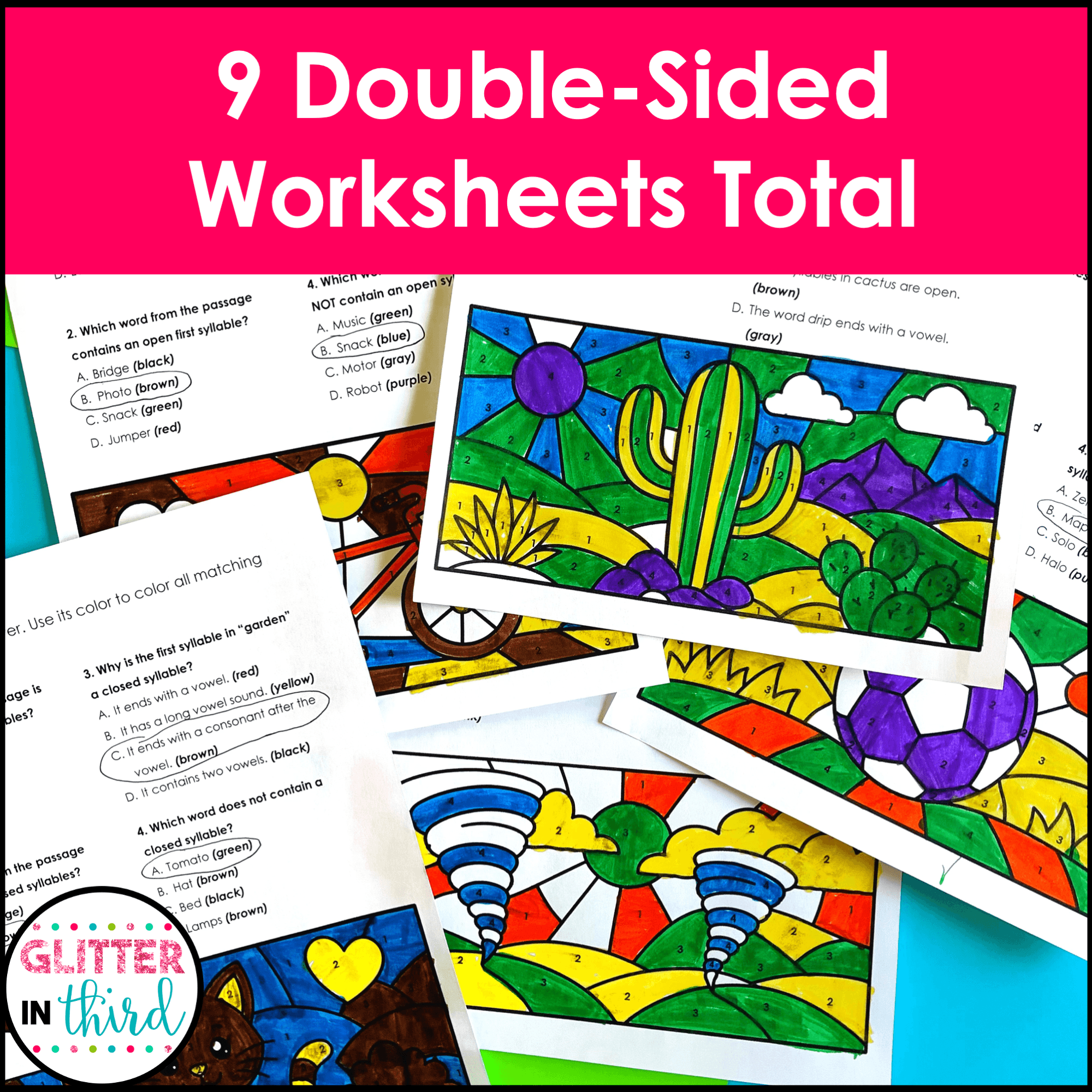 Open & Closed Syllable Worksheets | Color by Number Phonics Activities (Grades 2-3)