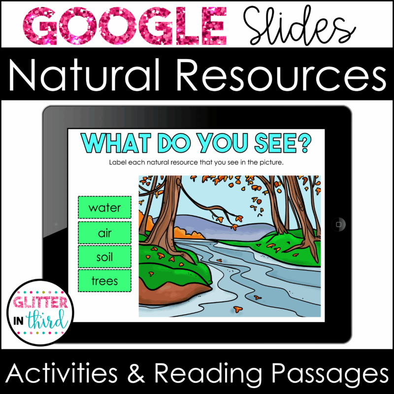Natural Resources Activities & Reading Passages for Google Slides | 1st Grade Science SOL 1.8