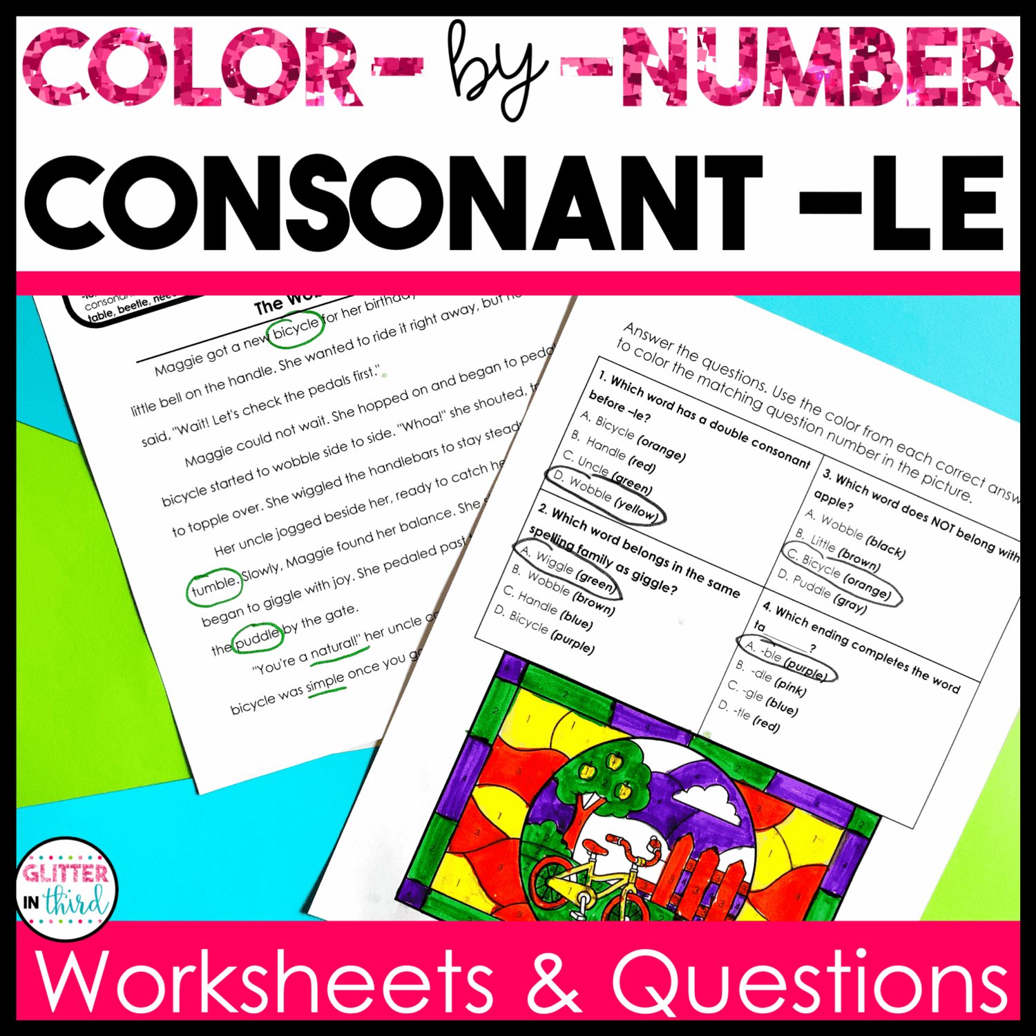 Consonant Le Worksheets | Color by Number Phonics Activities (Grades 2–3)