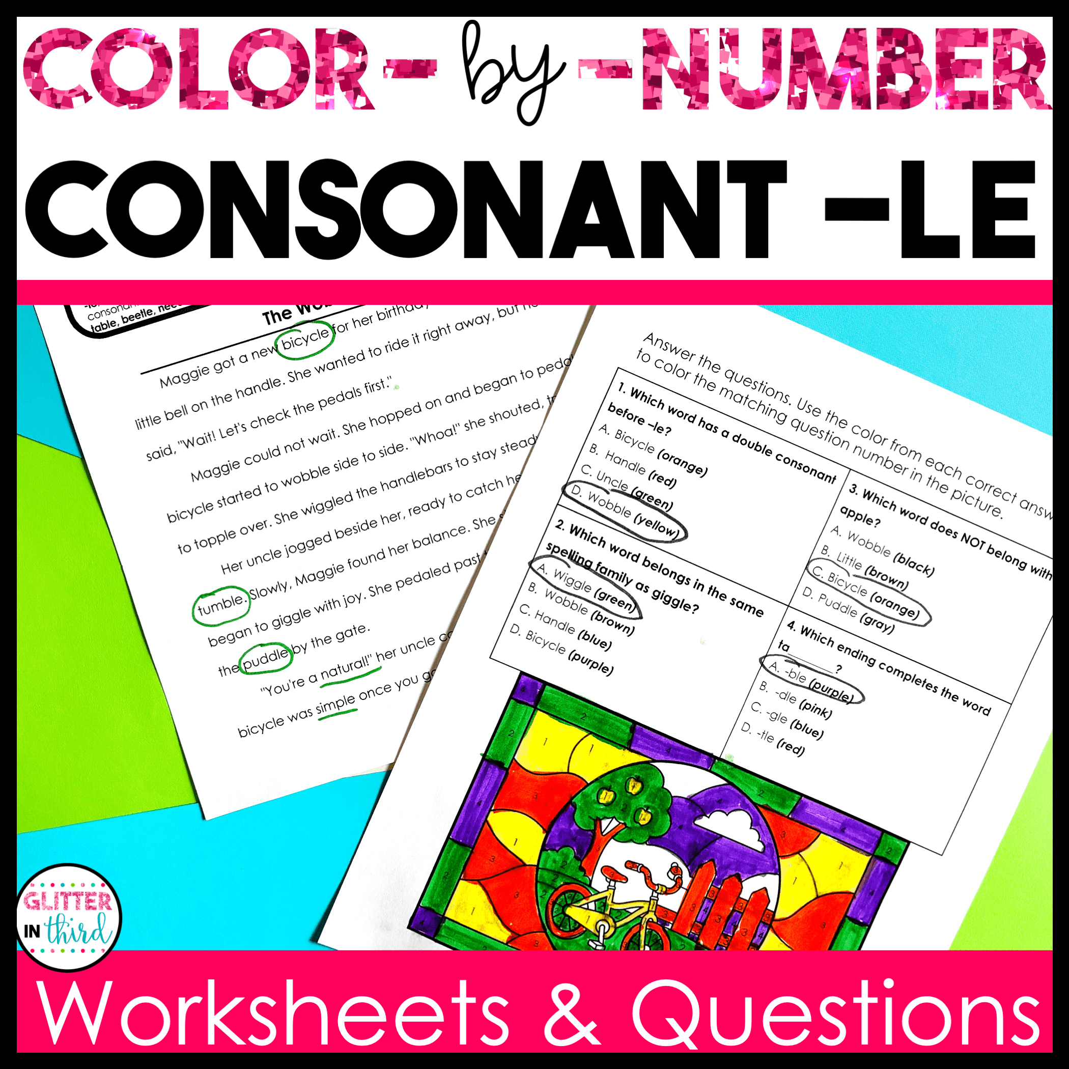 Consonant Le Worksheets | Color by Number Phonics Activities (Grades 2–3)