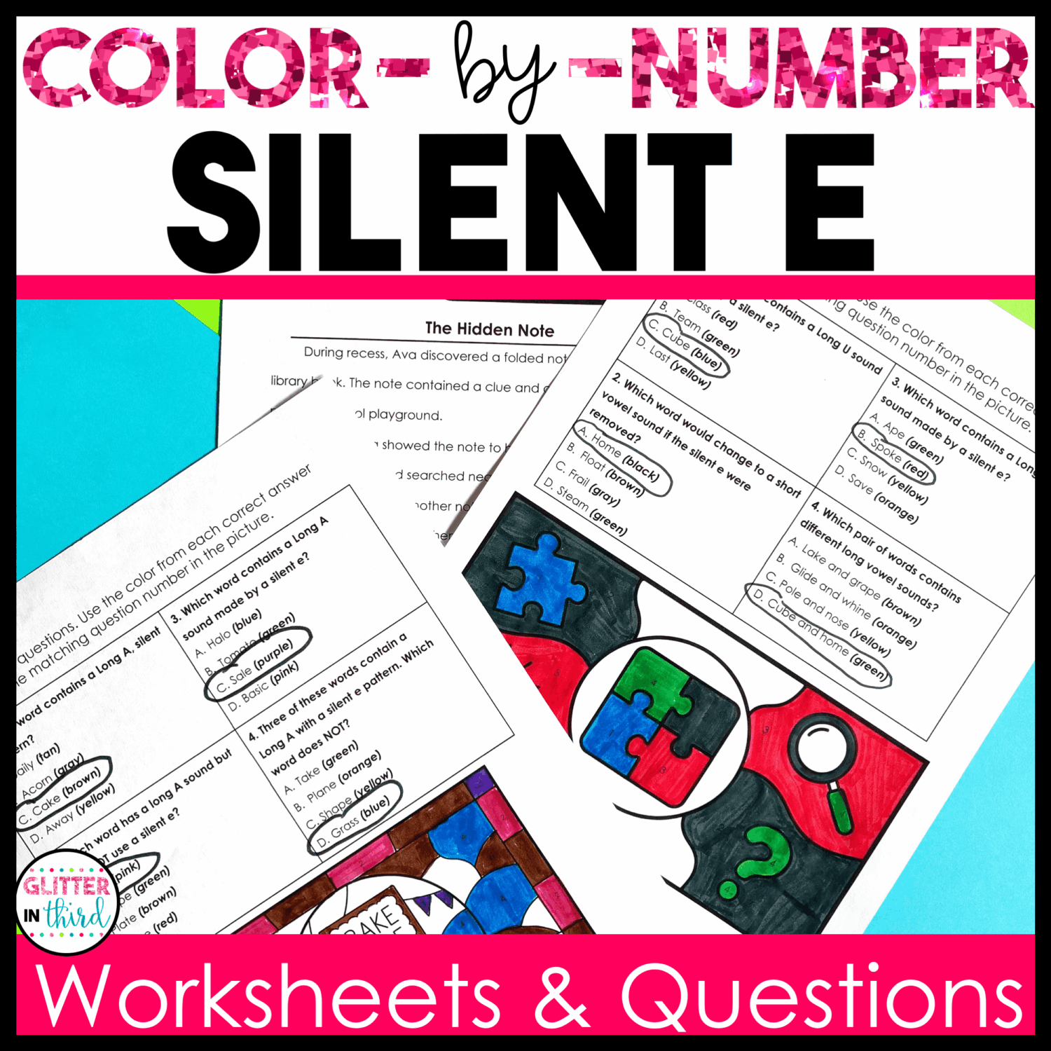 Silent E Worksheets | Color by Number Phonics Activities (Grades 2–3)
