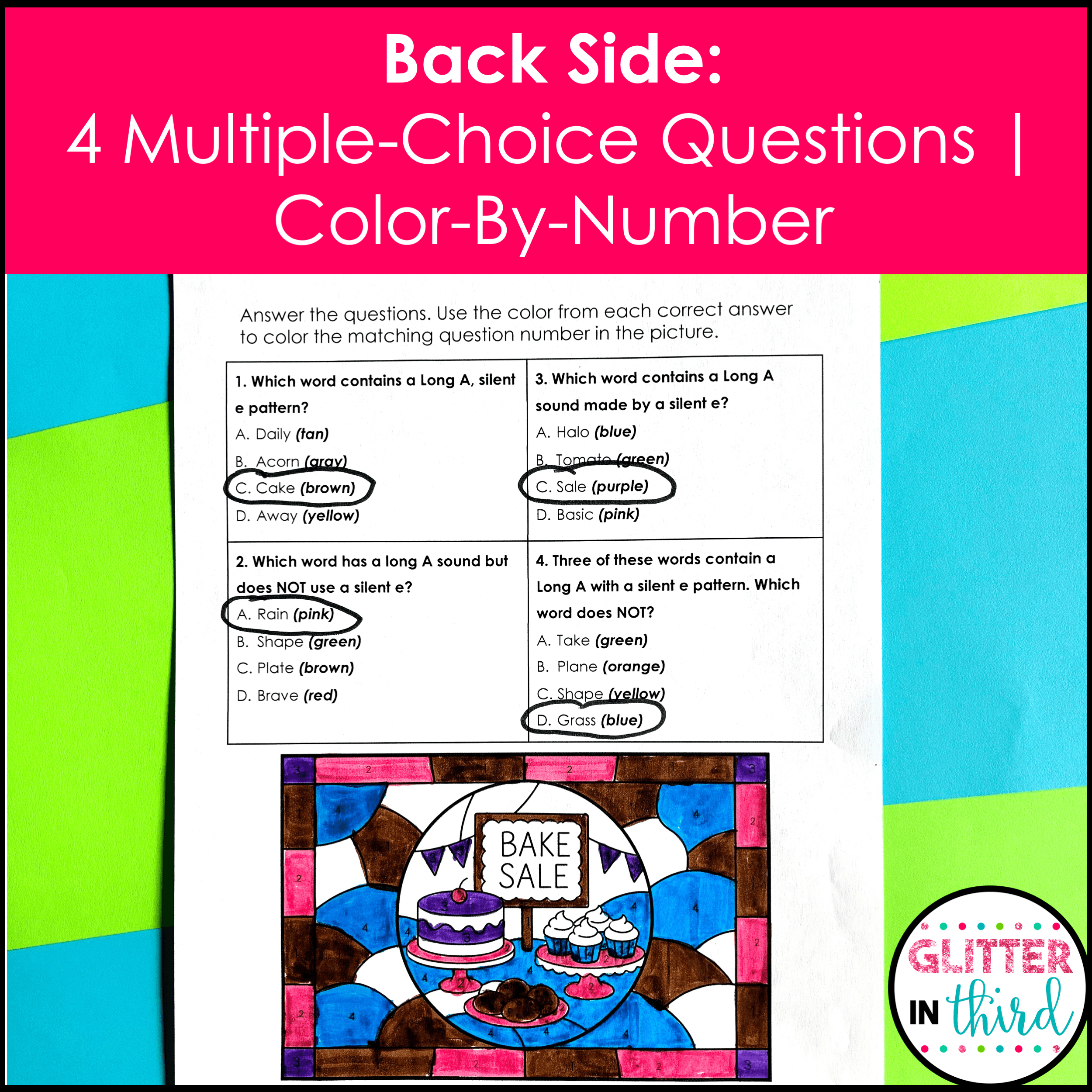 Silent E Worksheets | Color by Number Phonics Activities (Grades 2–3)