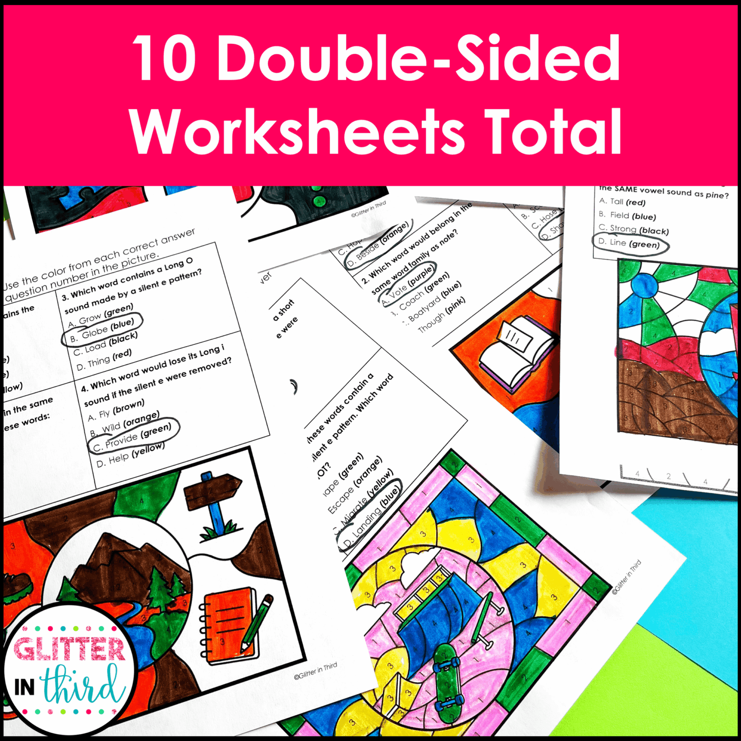 Silent E Worksheets | Color by Number Phonics Activities (Grades 2–3)