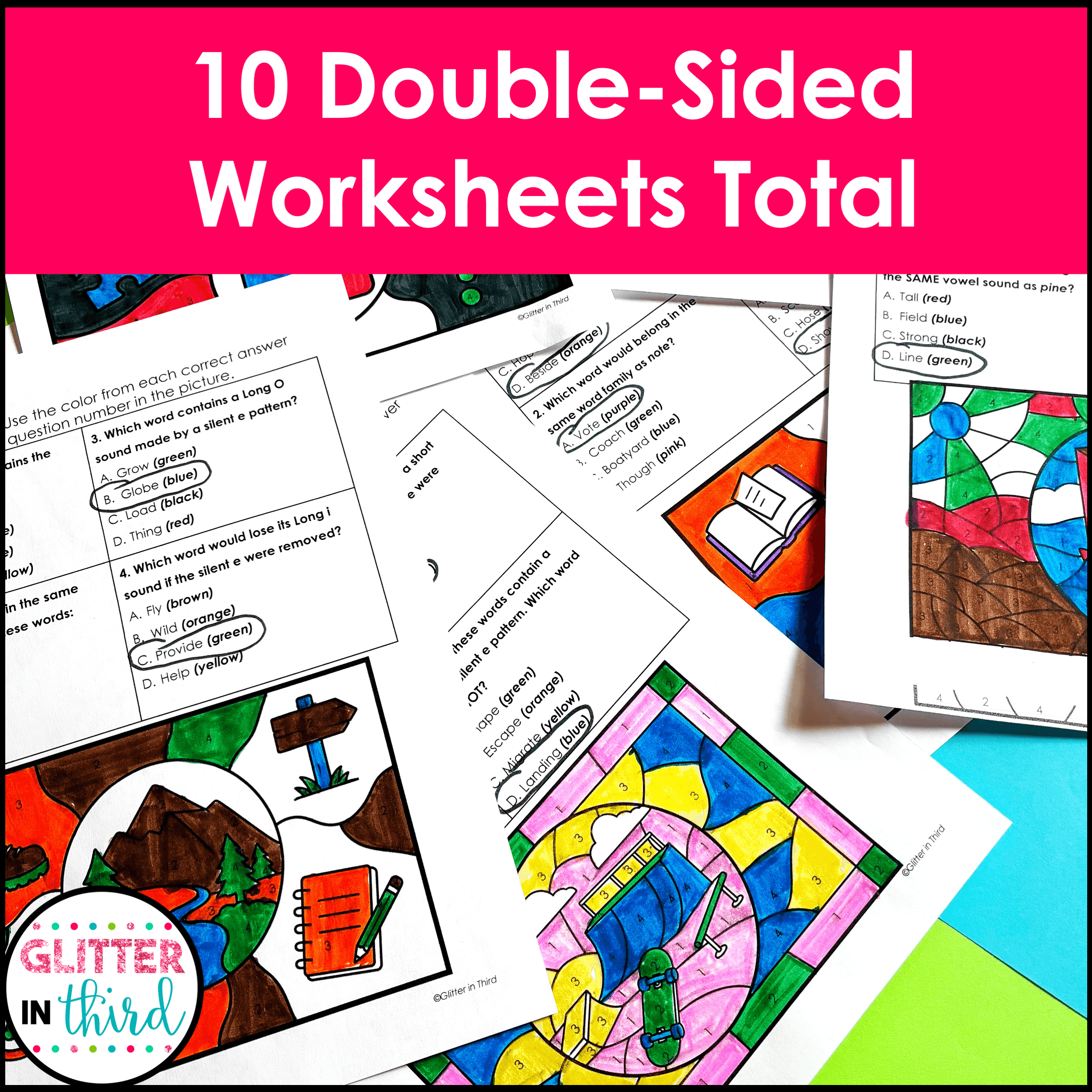 Silent E Worksheets | Color by Number Phonics Activities (Grades 2–3)