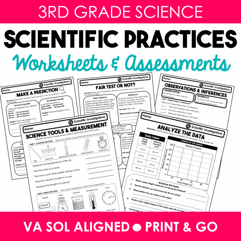 3rd Grade Scientific Practices Worksheets & Assessment Virginia Science SOL 3.1