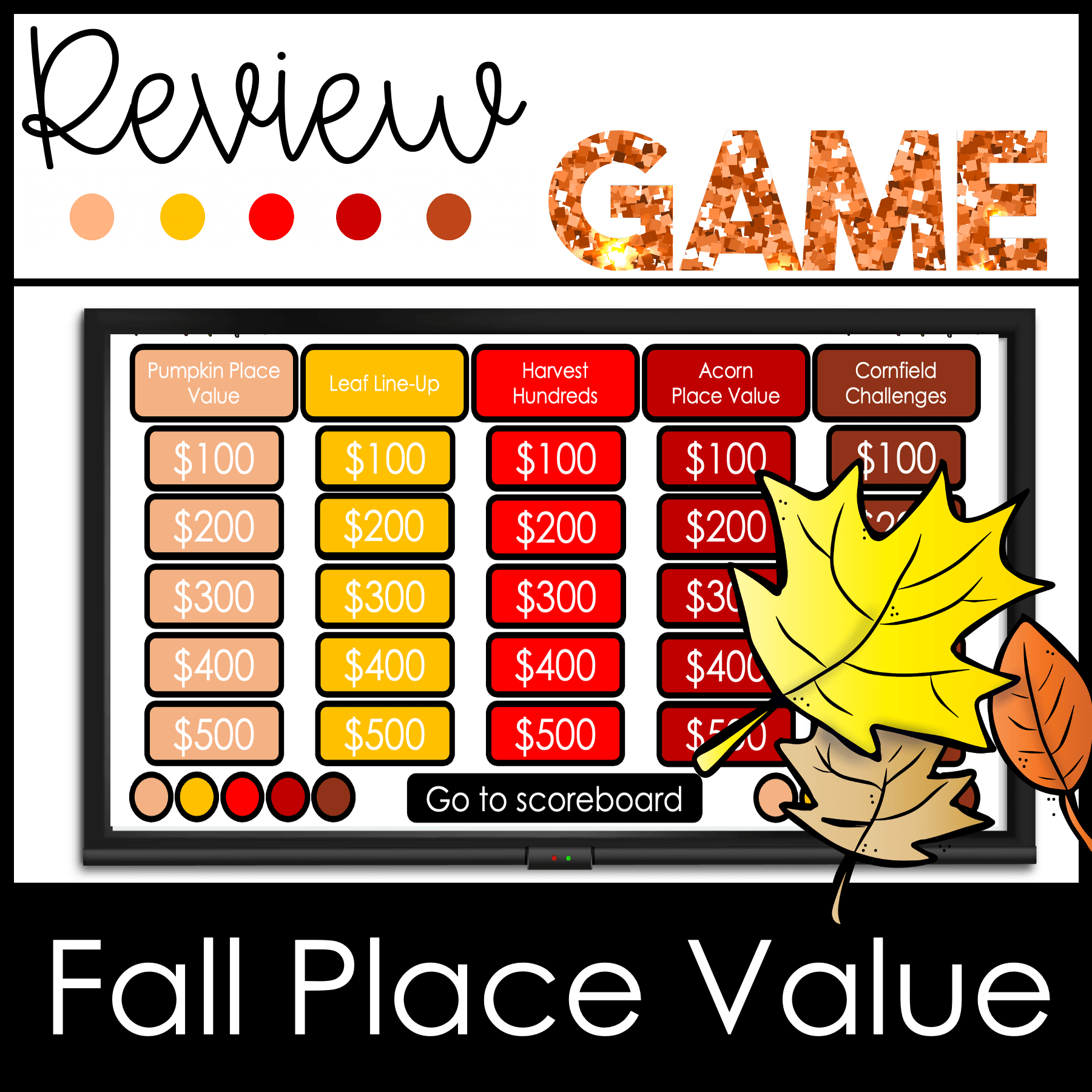 fall place value rounding jeopardy game