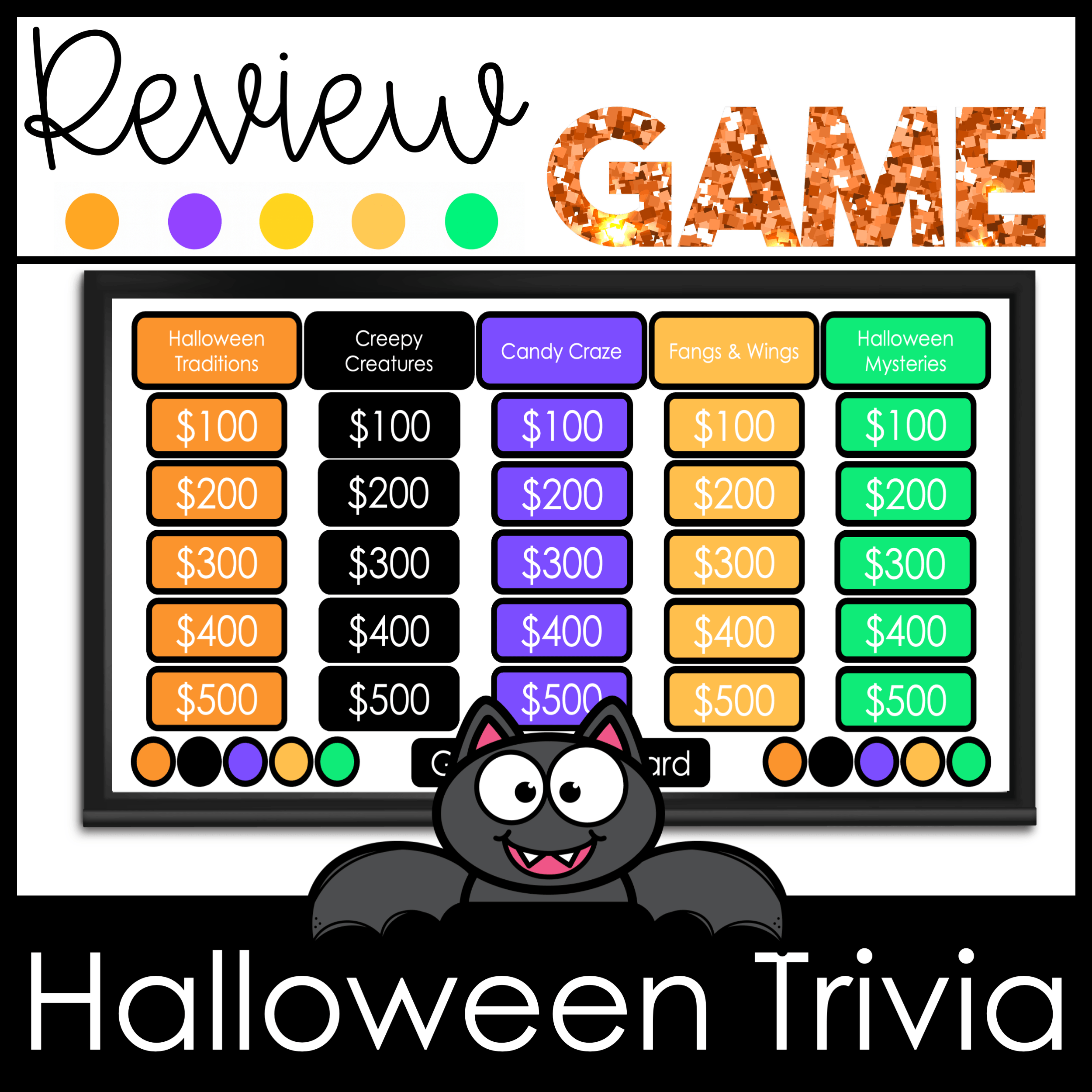 Halloween Trivia Jeopardy Game for Kids Classroom Party Activity