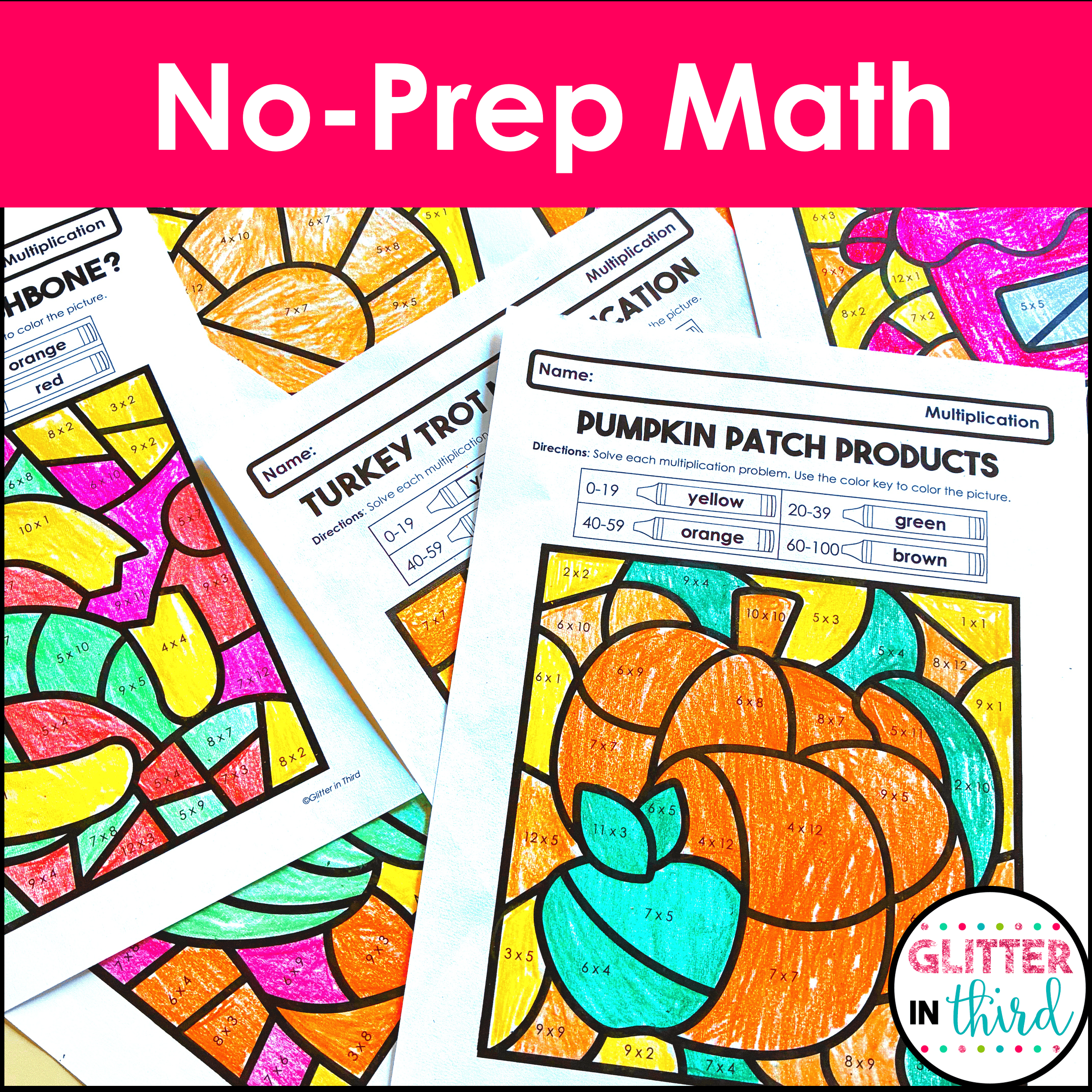 Thanksgiving Multiplication Worksheets | Glitter in Third