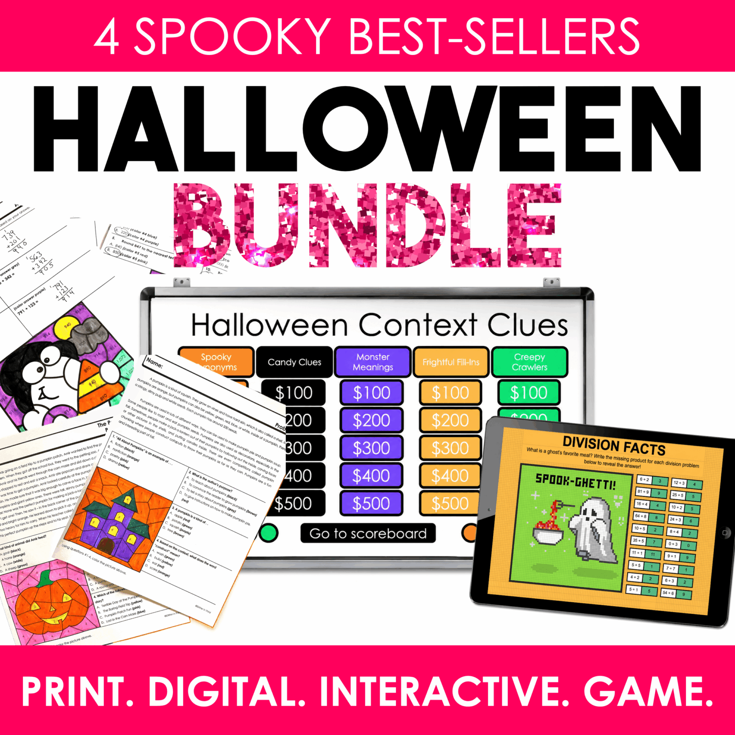 3rd grade Halloween activities bundle with math worksheets